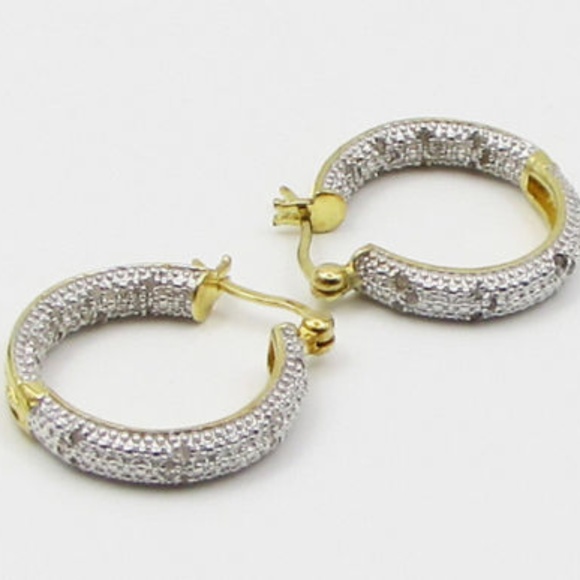 18K GOLD & 925 SILVER -50ctw Genuine Diamonds Hoop - Picture 3 of 4